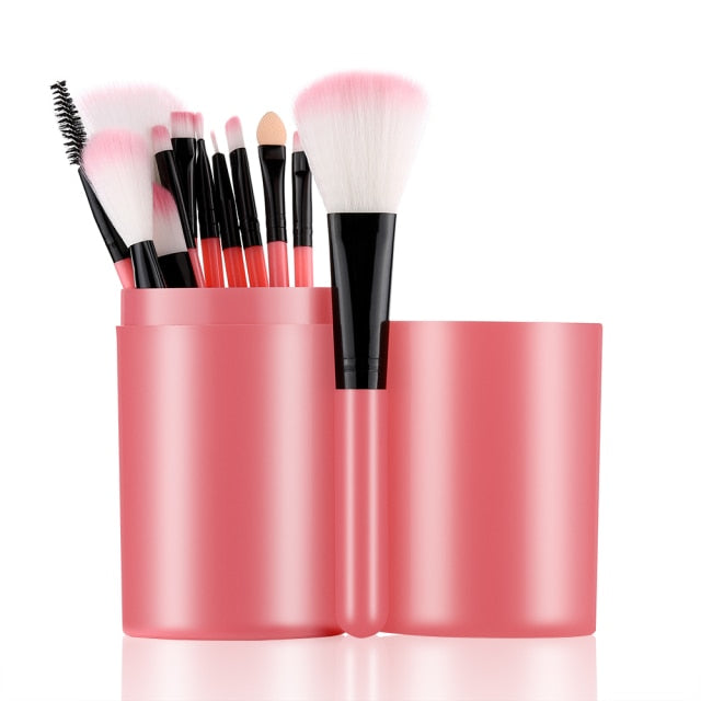 12pcs Professional Makeup Brushes Set with Box - Foundation, Powder, Eyeshadow, Eyebrow & Eyelash Brushes