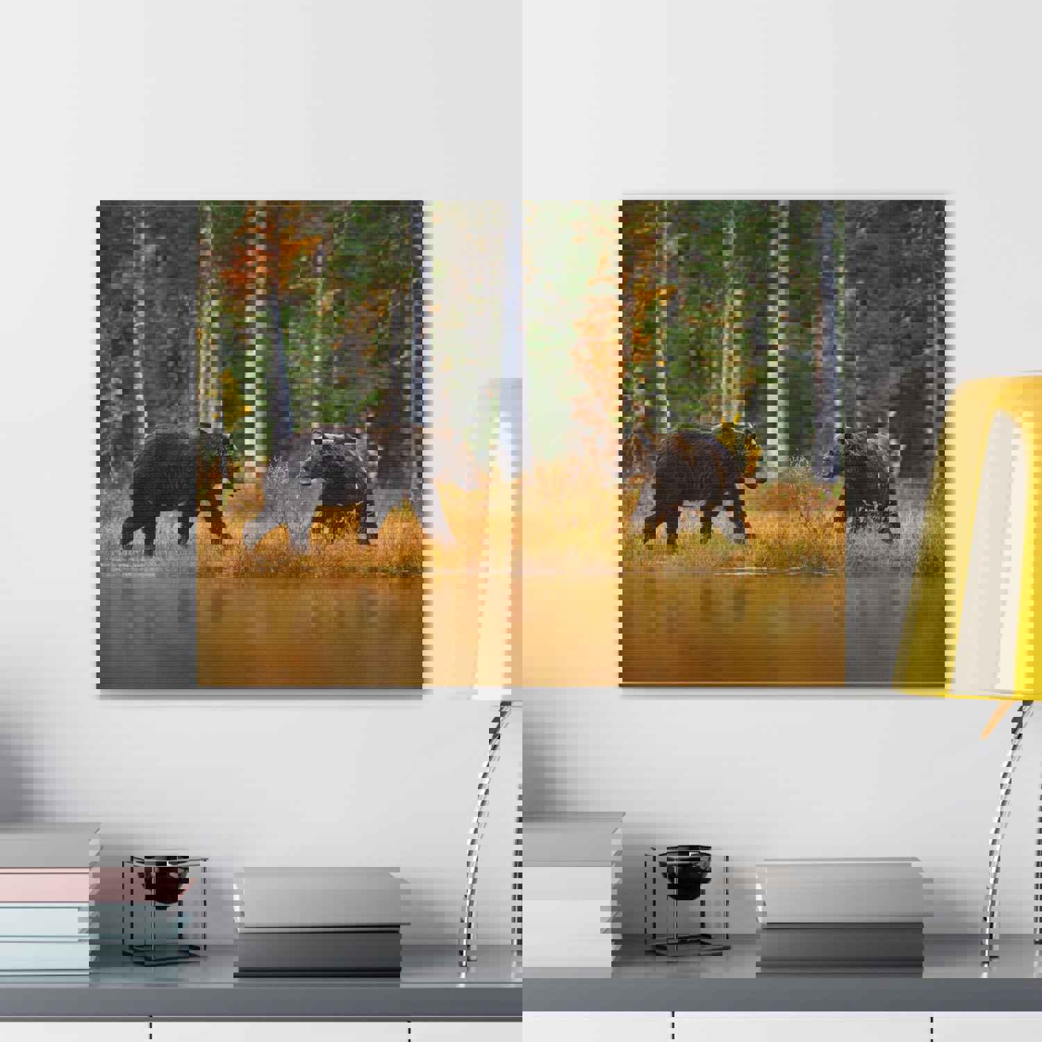Spring Forest Bears Nature Wilderness Photography Canvas Wall Art for Home Decor