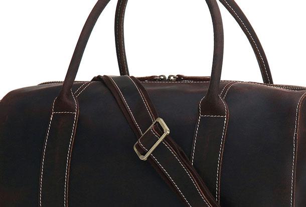 Black Coffee Leather Men's Weekender Duffle Bag for Travel