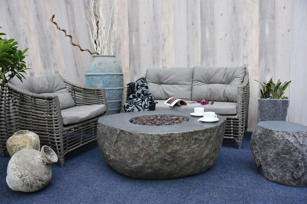 Outdoor Boulder Fire Pit Table with Cover - Multi-Season Use