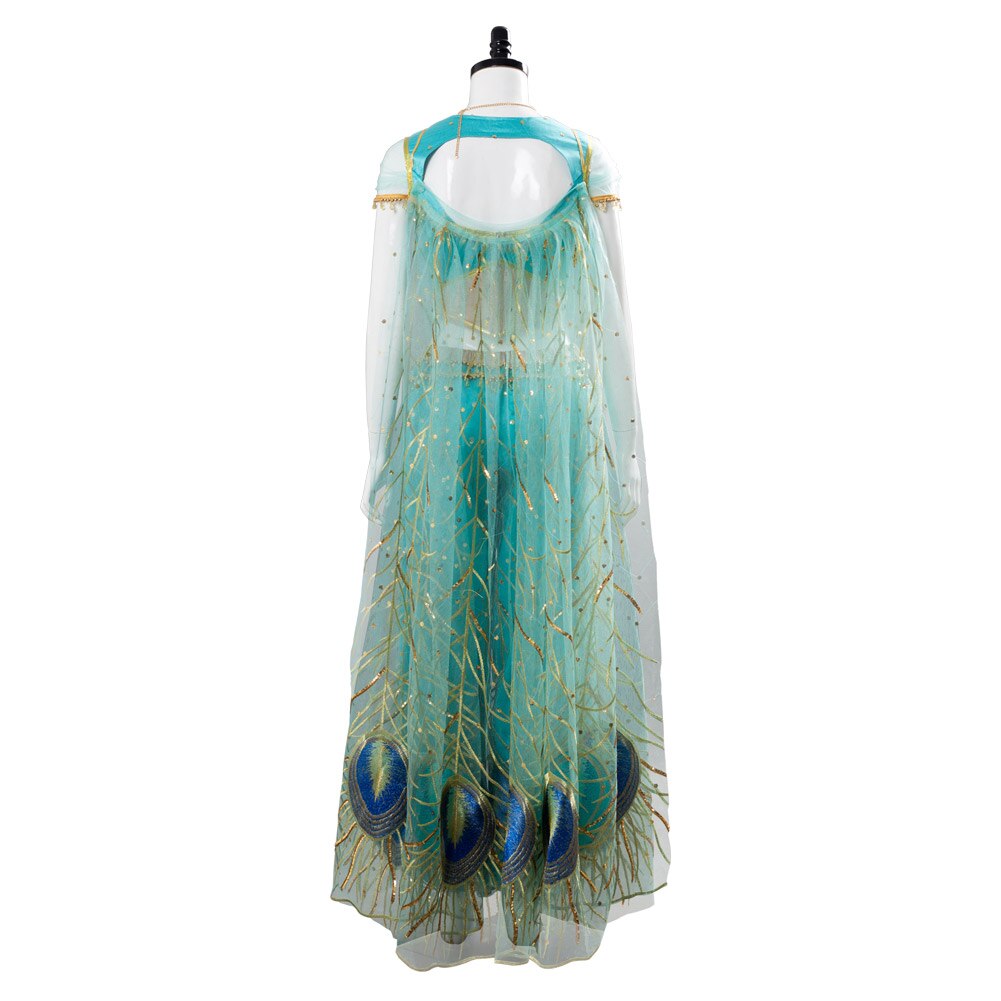 Aladdin Princess Jasmine Naomi Scott Green Blue Dress Cosplay Costume and Accessories