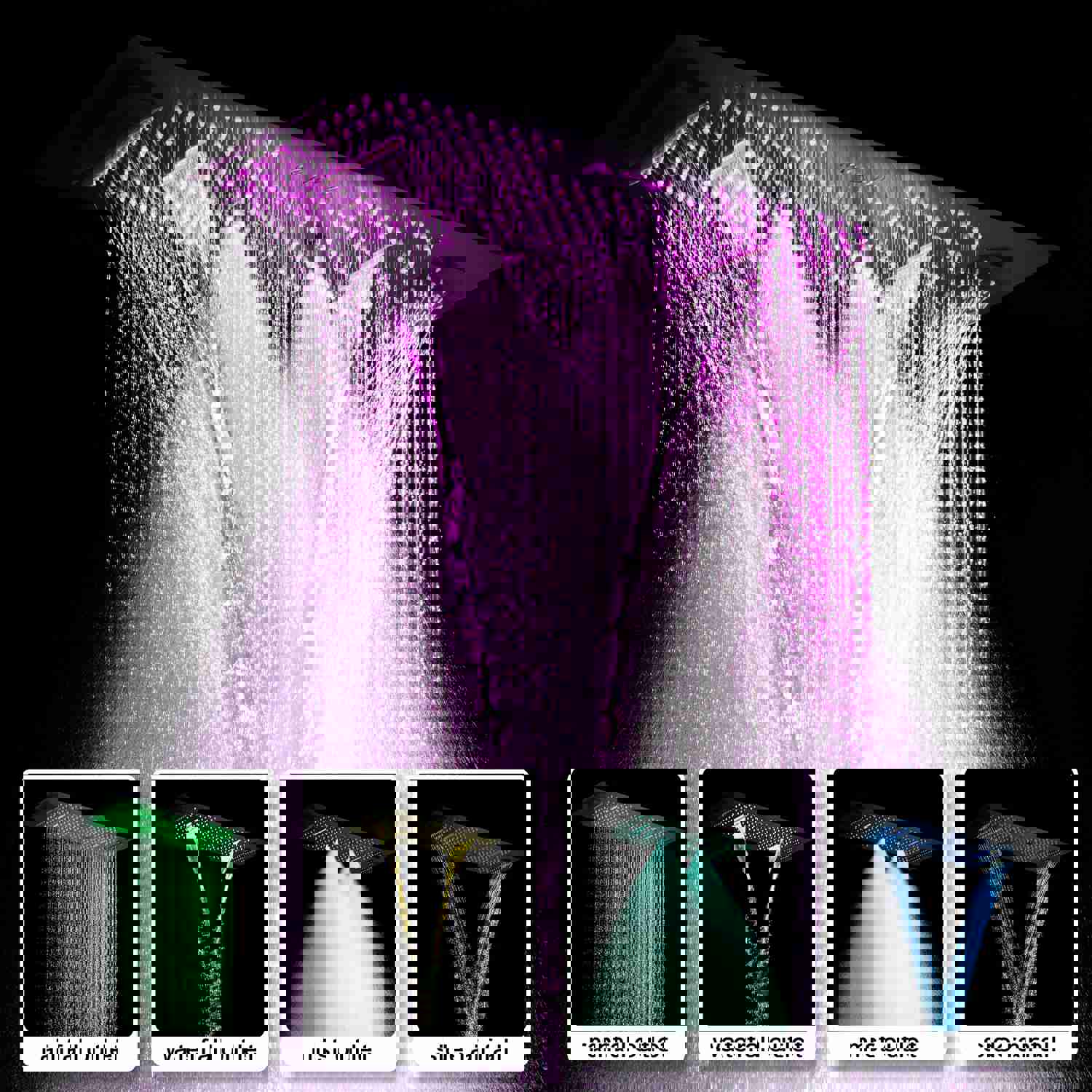 IVEY 36INCH COMPLETE LED MUSIC SHOWER SYSTEM WITH RAINFALL, WATERFALL & WALL MOUNTED SHOWERHEAD