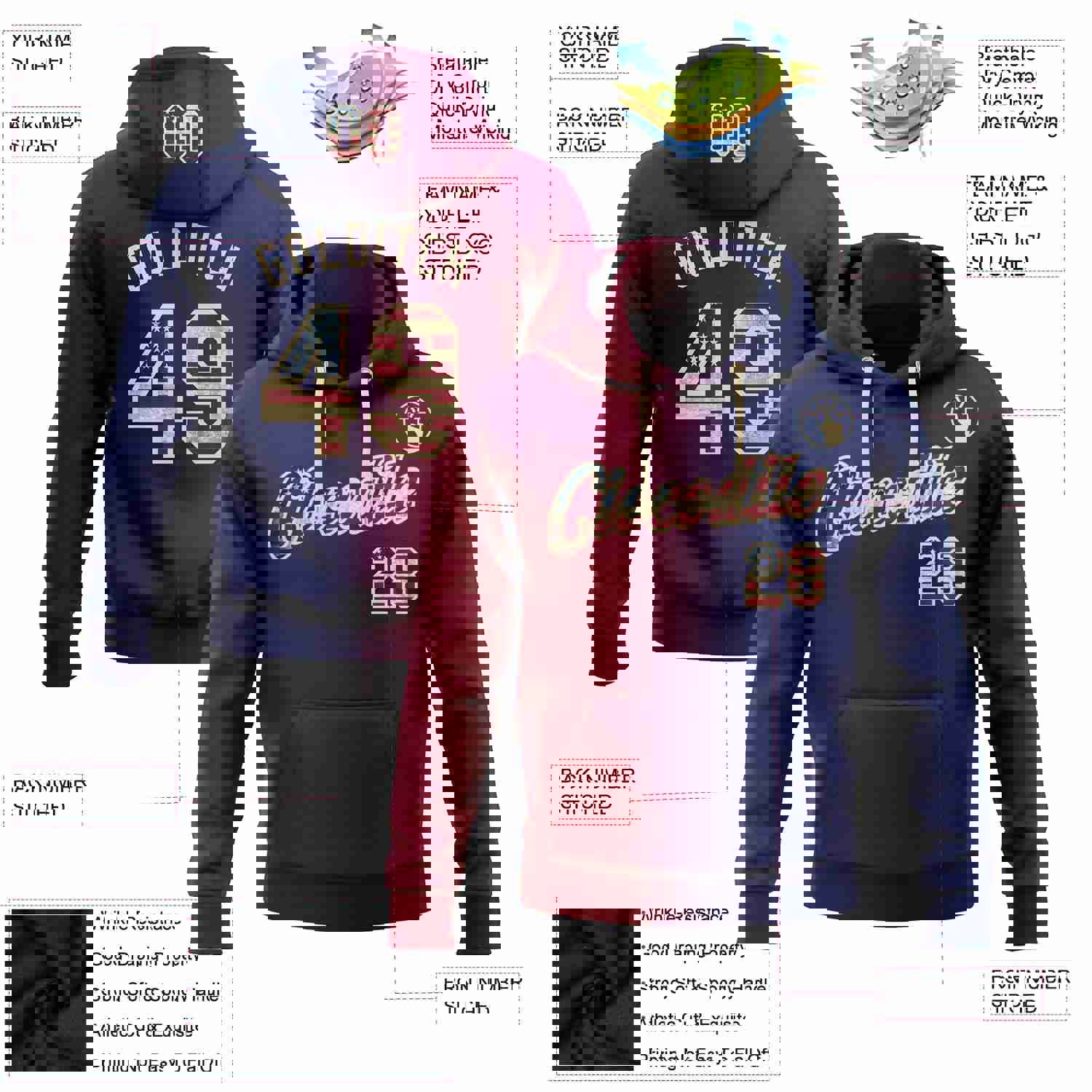 Custom Stitched Navy Vintage USA Flag Maroon-City Cream Gradient Fashion Sports Pullover Sweatshirt Hoodie