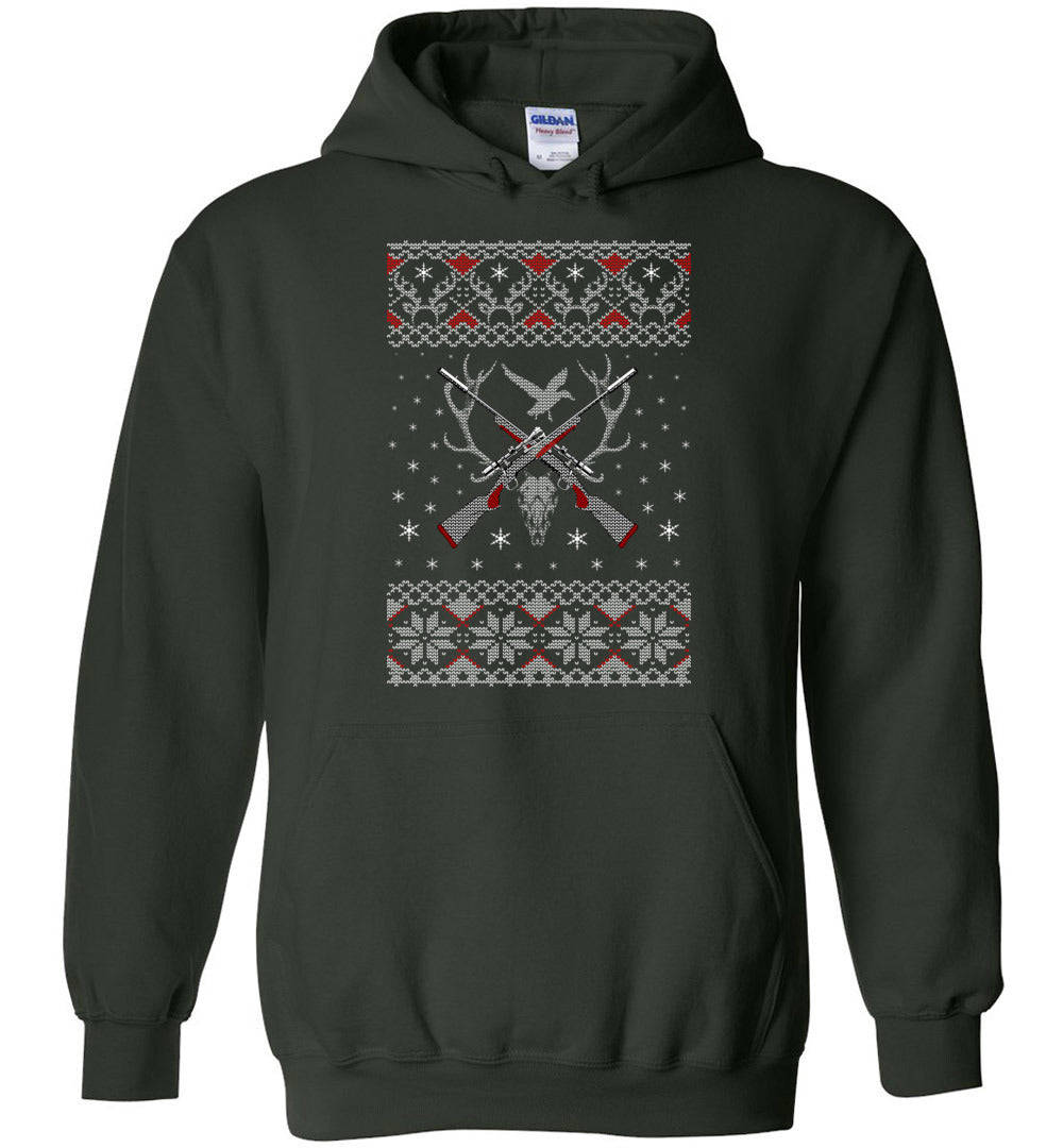 Hunting Ugly Christmas Sweater Mens Hoodie - Unique Gift for Hunters and Gun Lovers