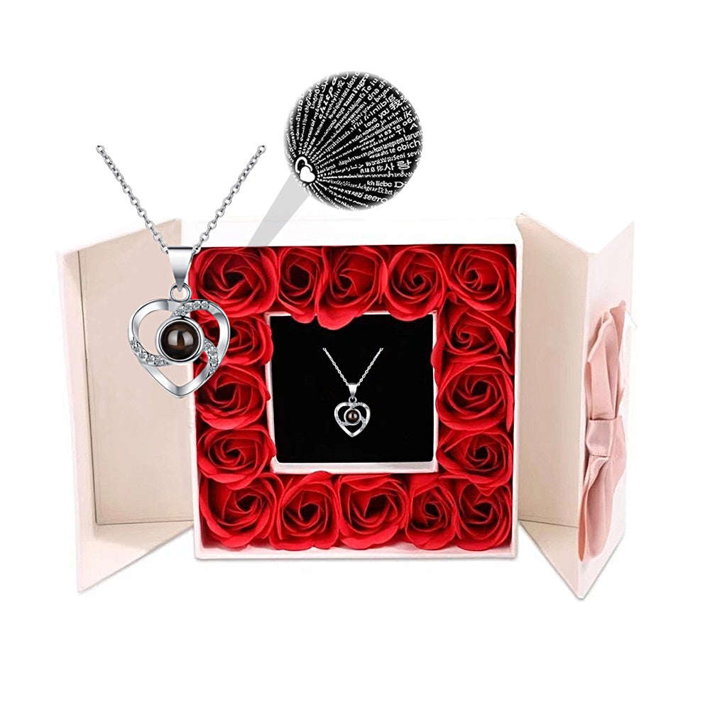 Valentine's Preserved Rose with I Love You Necklace - Perfect Gift for Her on Mother's Day, Anniversary, or Birthday
