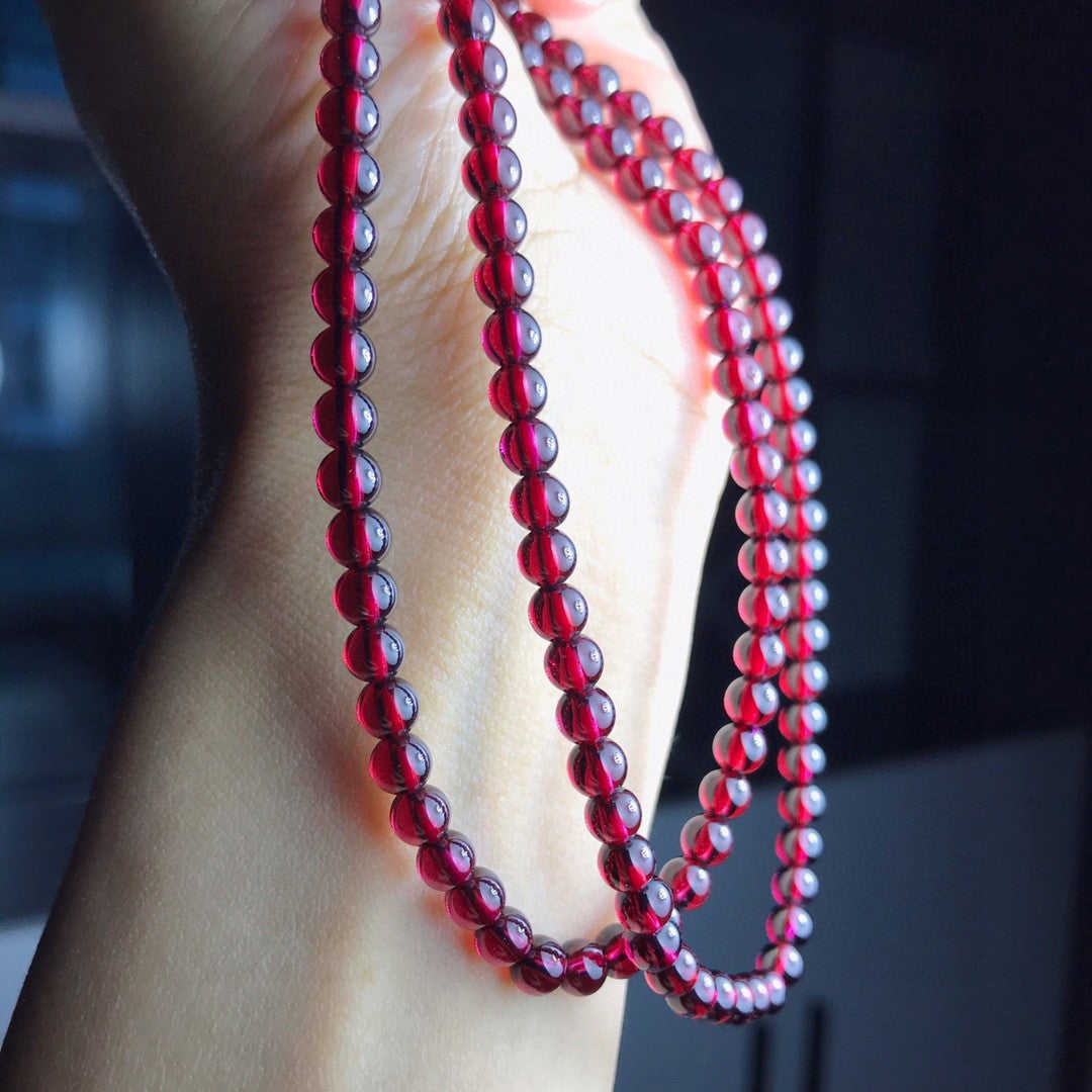 Natural Wine Red Garnet Three Ring Bracelet with 5.6-5.7mm Beads