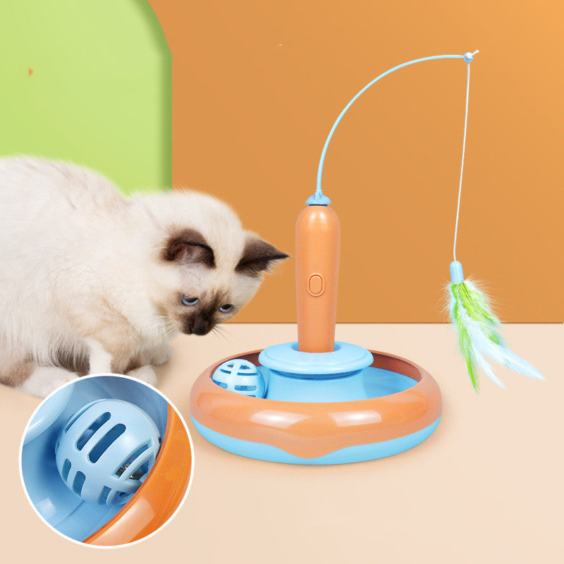 SRline 2 In 1 Pet Cat Toy With Feather For Self-play Cat Turntable