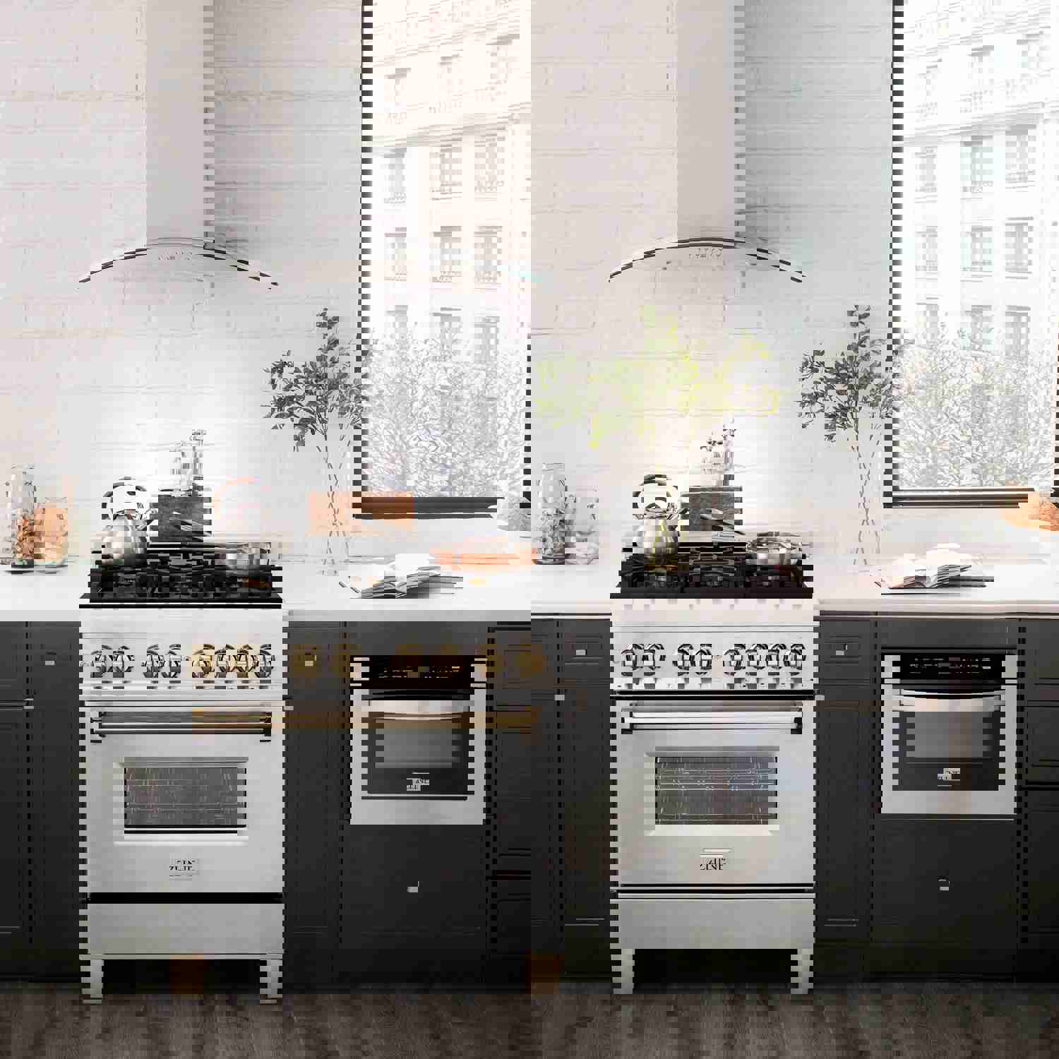 ZLINE Autograph Edition 3-Piece Appliance Package - 36-Inch Dual Fuel Range, Wall Mounted Range Hood & 24-Inch Dishwasher in Stainless Steel with Gold Trim