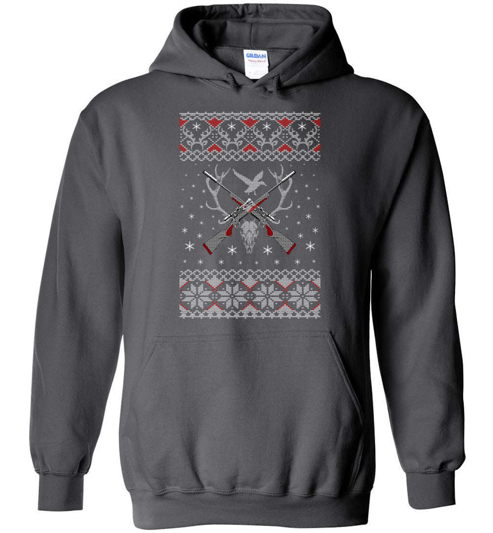 Hunting Ugly Christmas Sweater Mens Hoodie - Unique Gift for Hunters and Gun Lovers