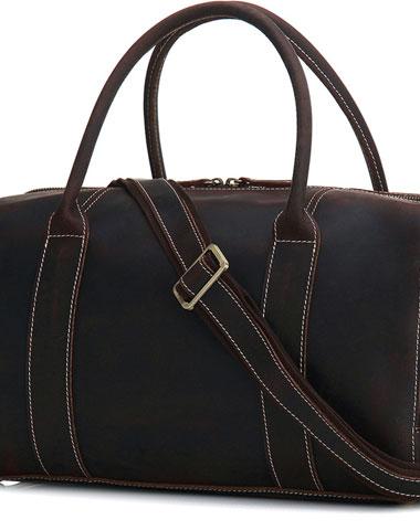 Black Coffee Leather Men's Weekender Duffle Bag for Travel