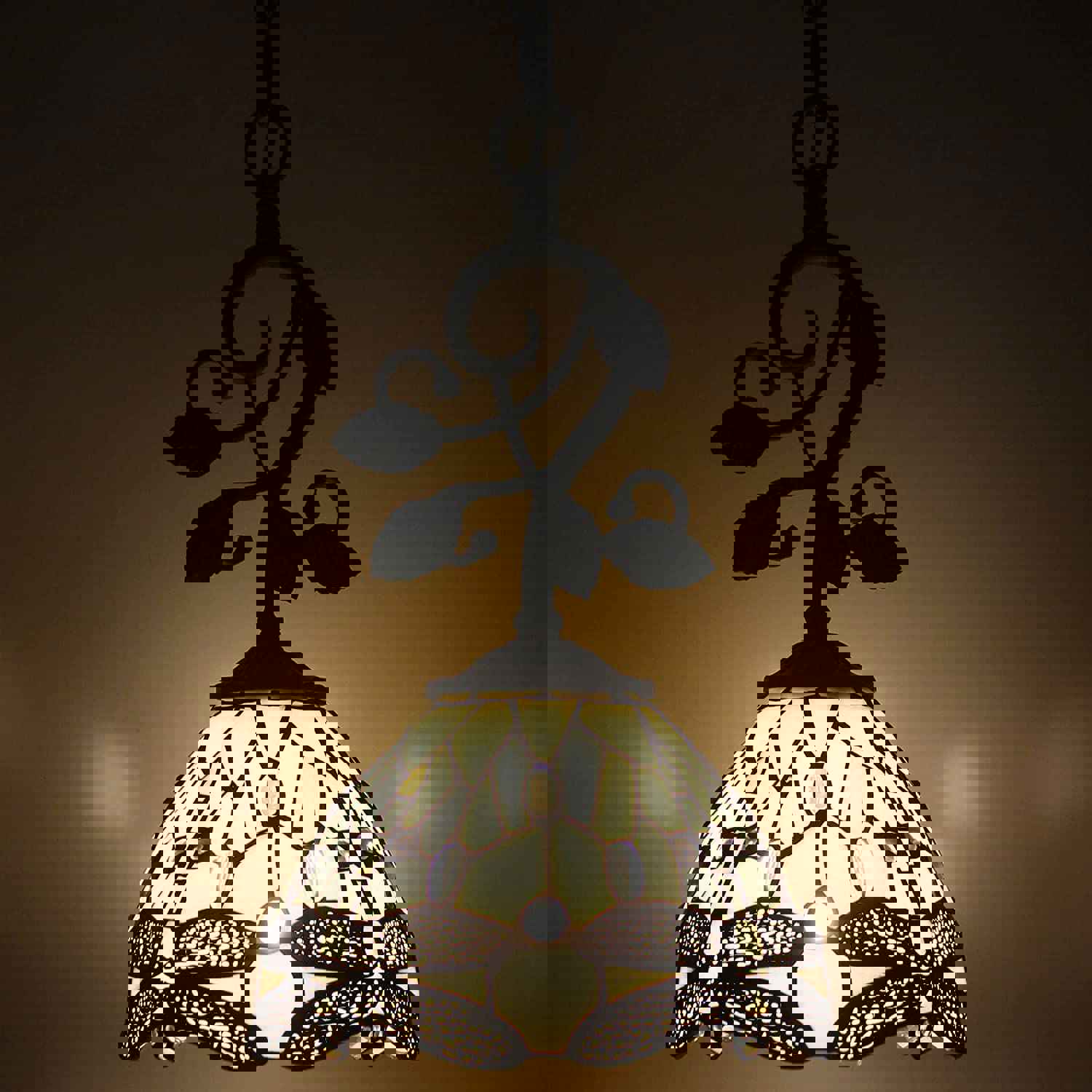 Werfactory® Tiffany Pendant Light - 8 Cream Stained Glass Dragonfly Hanging Lamp