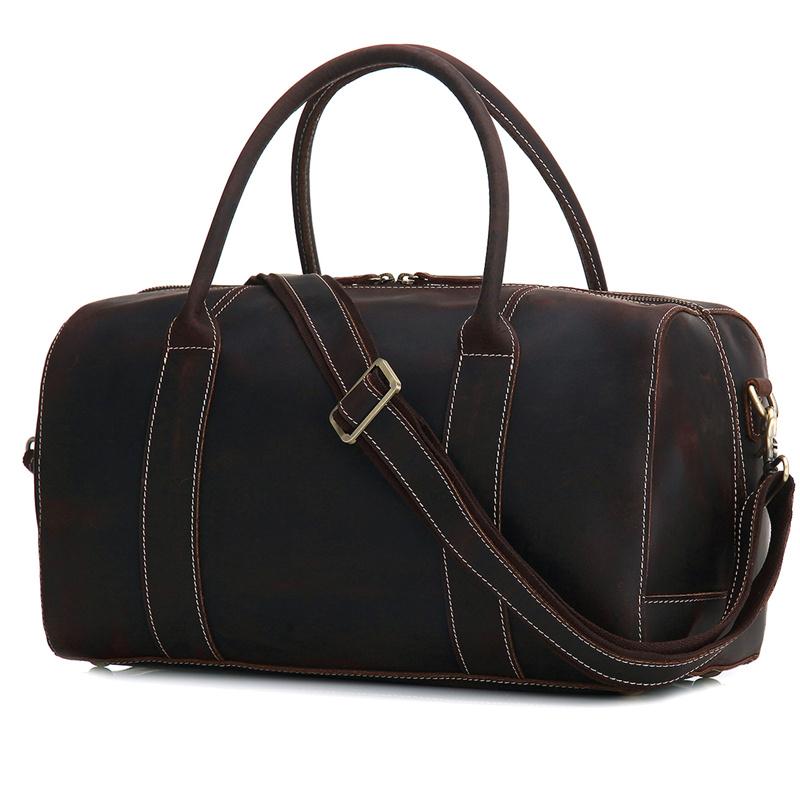 Black Coffee Leather Men's Weekender Duffle Bag for Travel