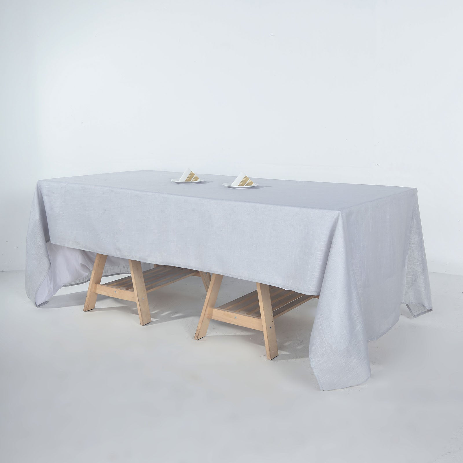 Silver Seamless Rectangular Faux Linen Tablecloth, Wrinkle Resistant 60x126