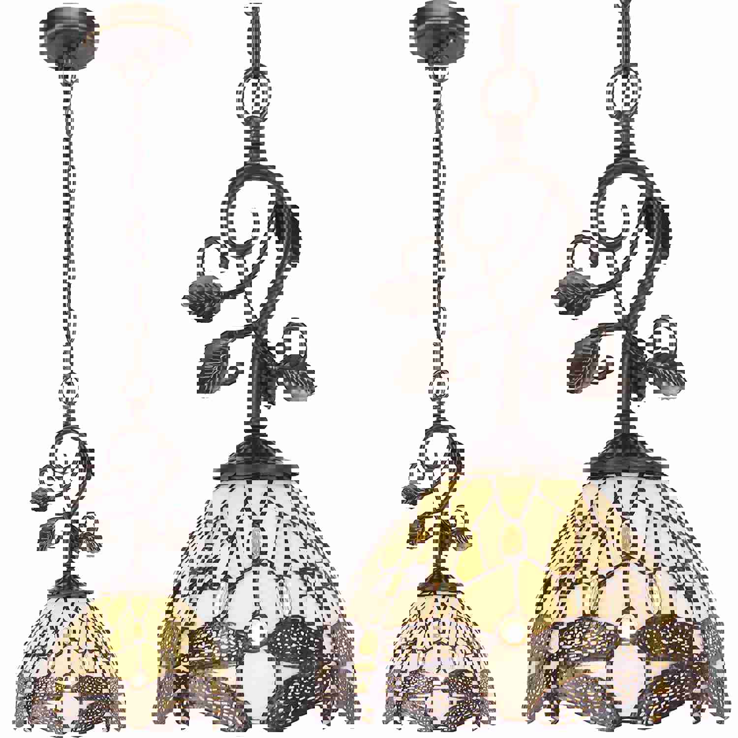 Werfactory® Tiffany Pendant Light - 8 Cream Stained Glass Dragonfly Hanging Lamp