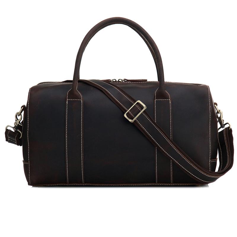 Black Coffee Leather Men's Weekender Duffle Bag for Travel