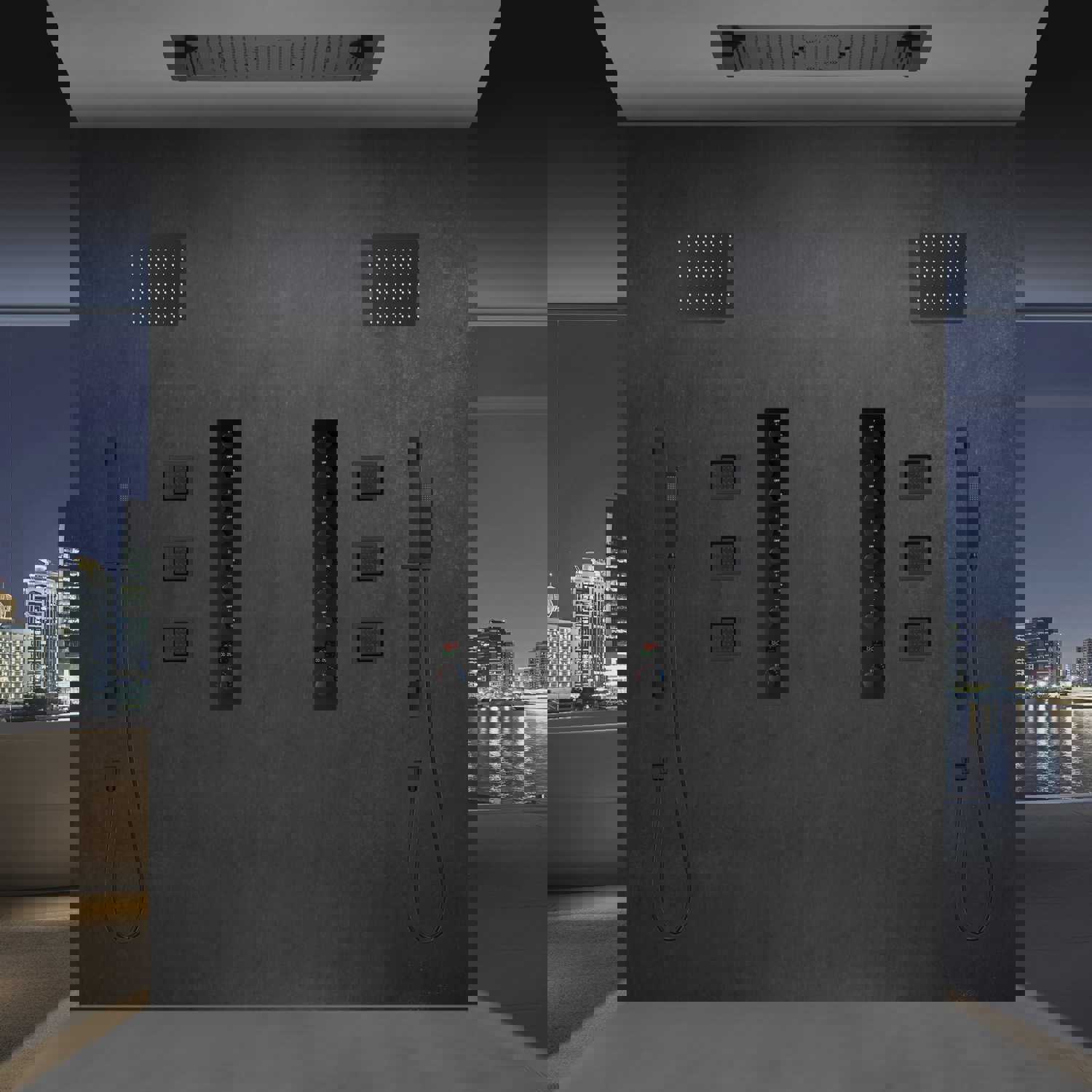 COLORADO 36X16 IN DUAL SHOWERHEAD 7 FUNCTIONS LED MUSIC SHOWER SYSTEM WITH 6 BODY JETS