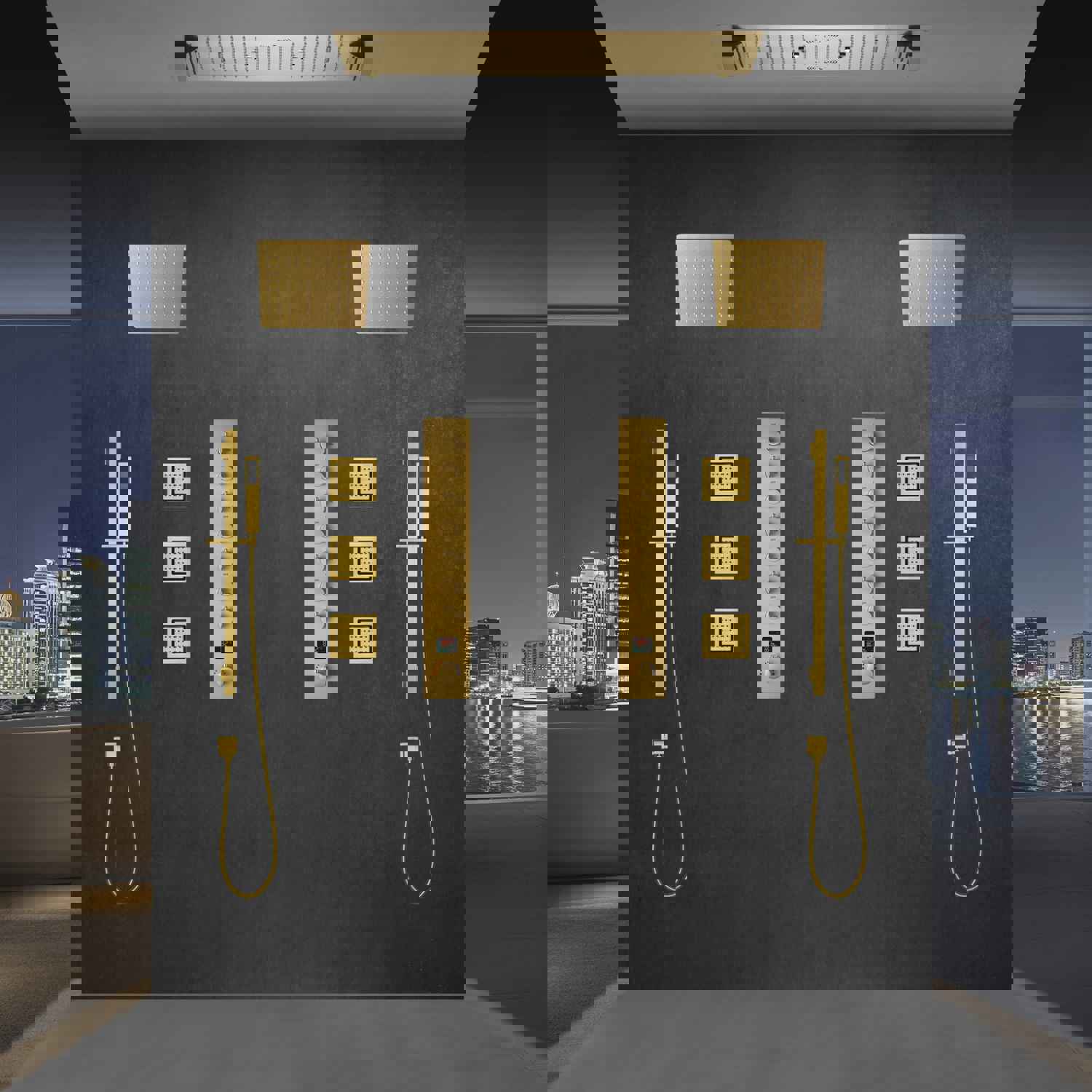 COLORADO 36X16 IN DUAL SHOWERHEAD 7 FUNCTIONS LED MUSIC SHOWER SYSTEM WITH 6 BODY JETS