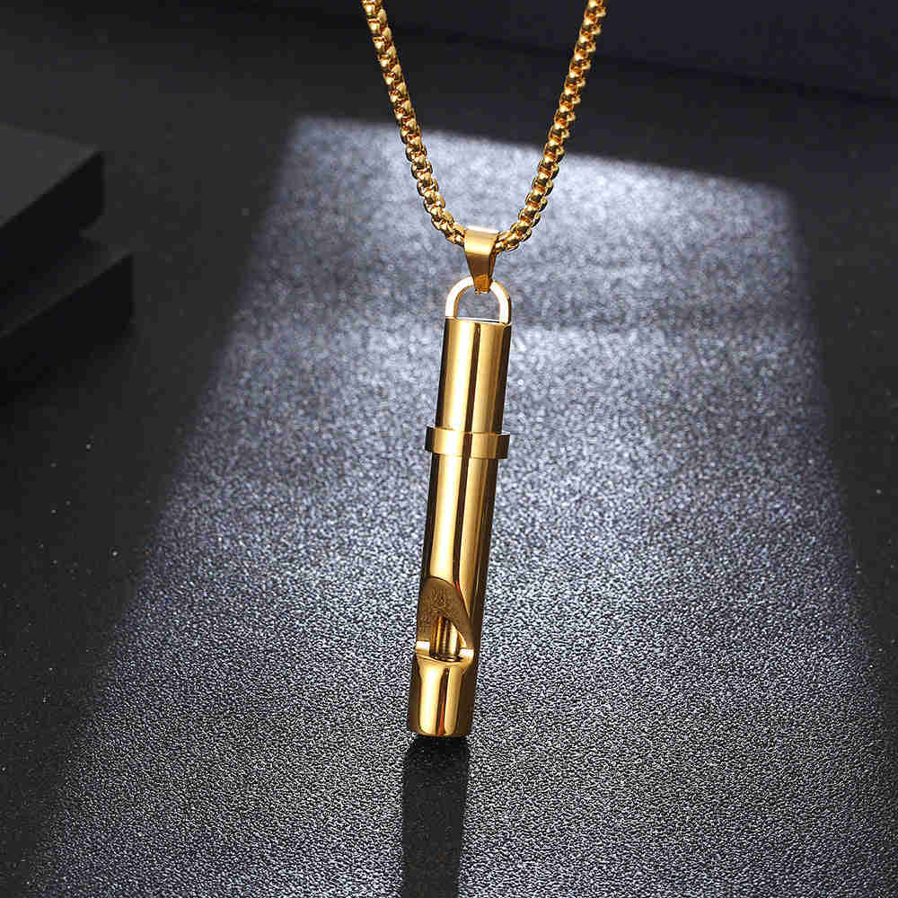 Blowable Whistle Necklace for Men and Women - Titanium Steel Whistle Pendant Sweater Chain
