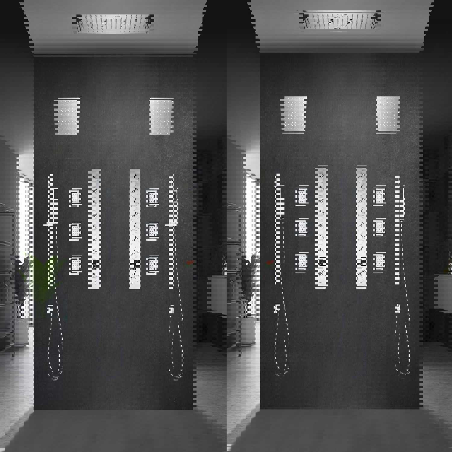 COLORADO 36X16 IN DUAL SHOWERHEAD 7 FUNCTIONS LED MUSIC SHOWER SYSTEM WITH 6 BODY JETS