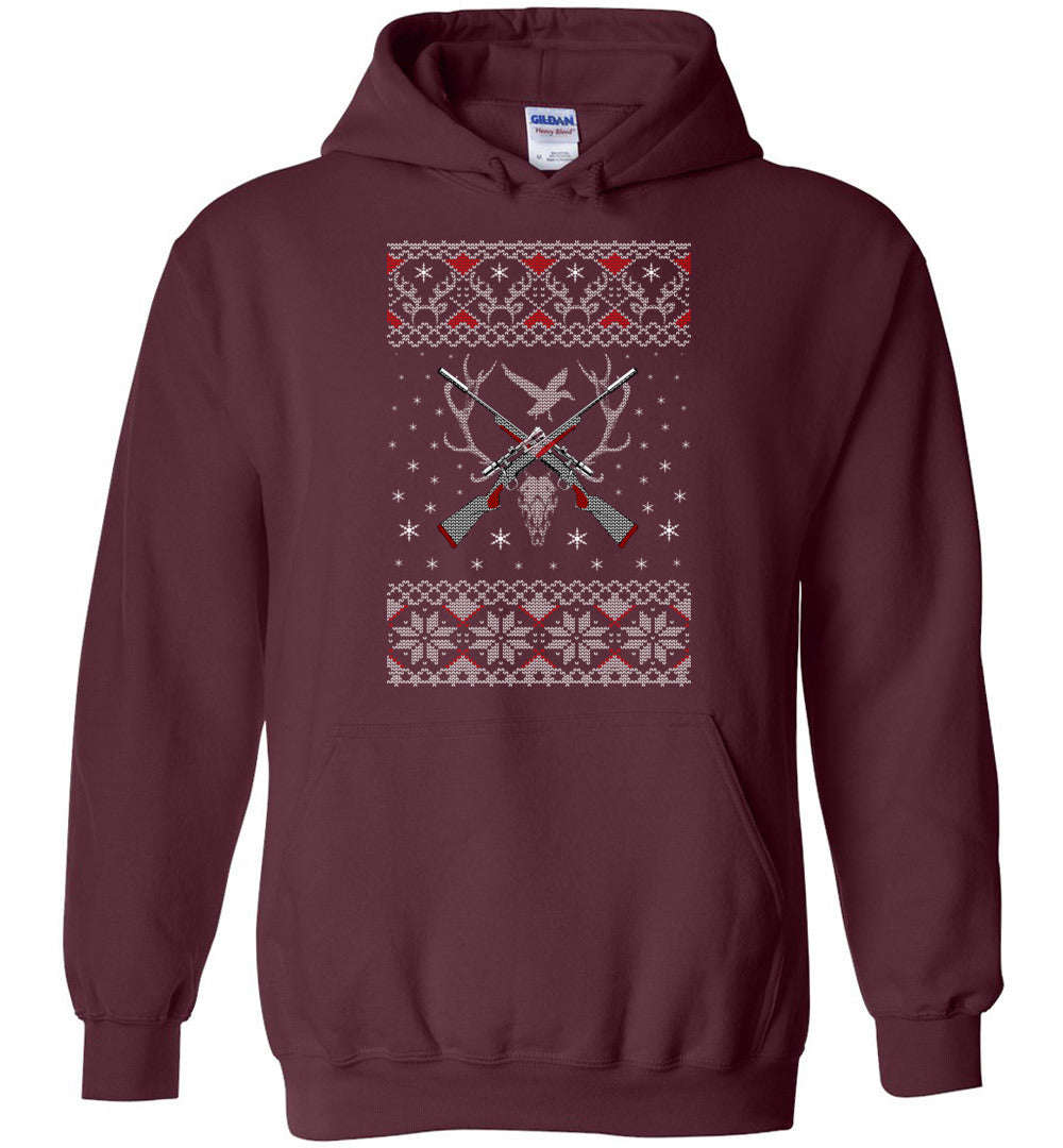 Hunting Ugly Christmas Sweater Mens Hoodie - Unique Gift for Hunters and Gun Lovers