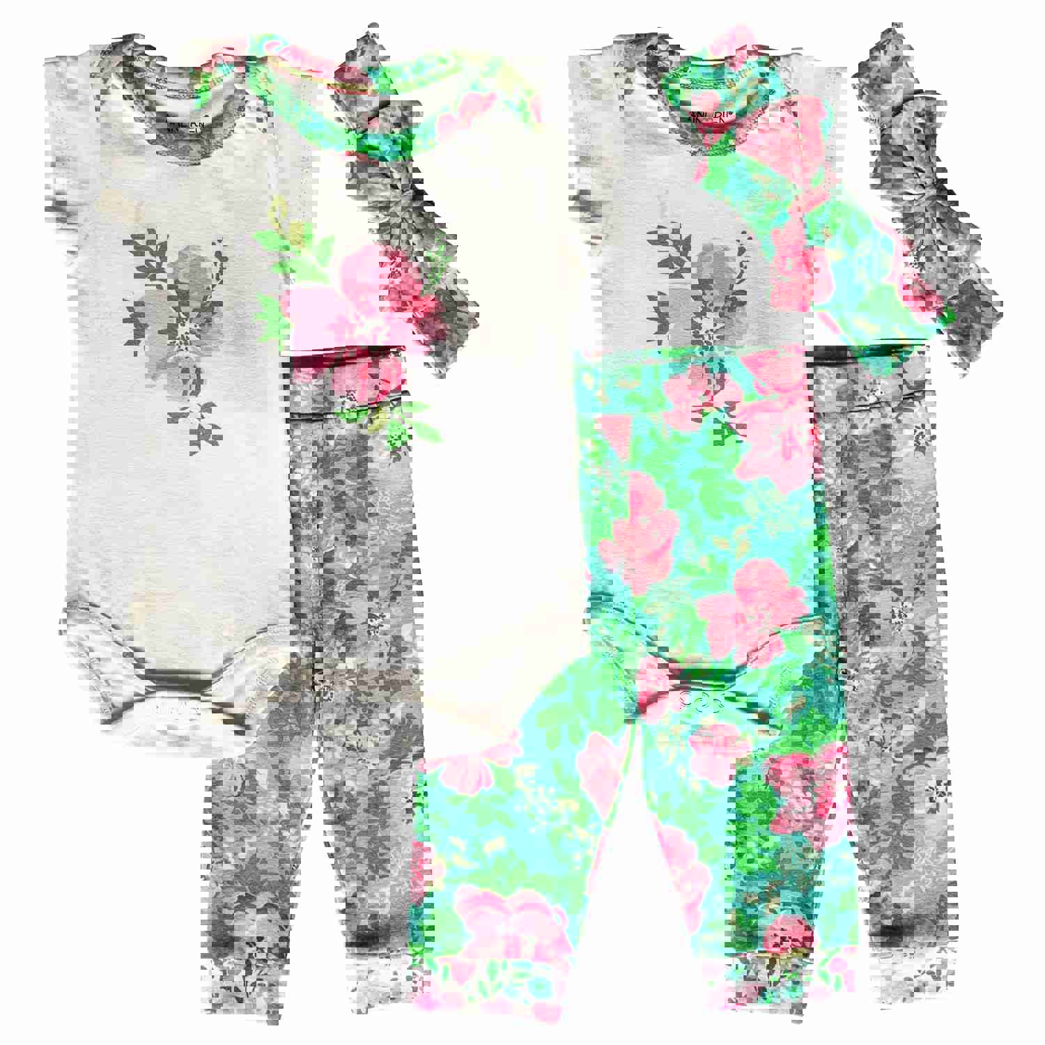 AnnLoren Baby Girls Floral Layette 3-Piece Gift Set - Onesie, Pants, and Headband
