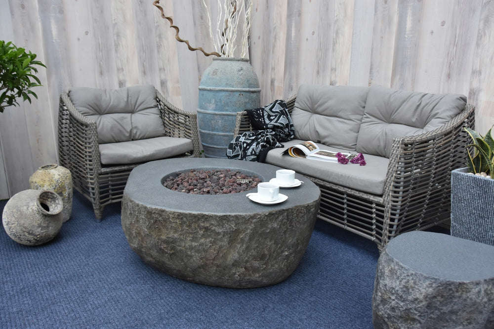 Outdoor Boulder Fire Pit Table with Cover - Multi-Season Use