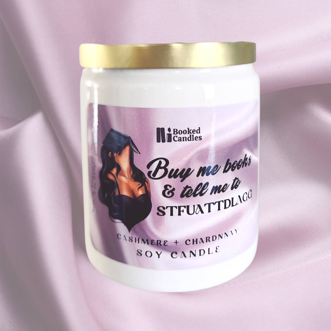 Buy Me Books and Tell Me To STFUATTDLAGG Book-Themed Candle