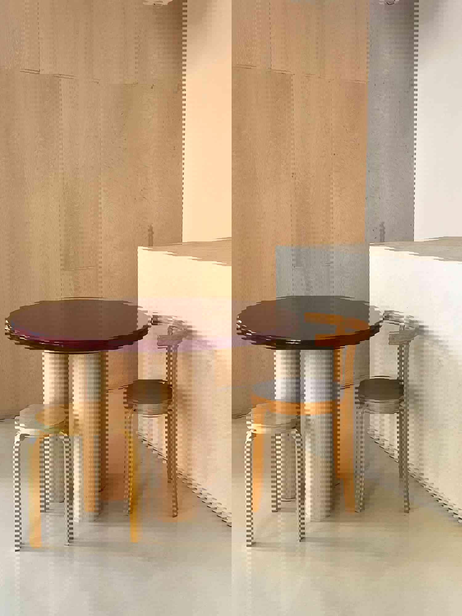 The Pier Dining Table in Wine Red and Maple - Limited Edition