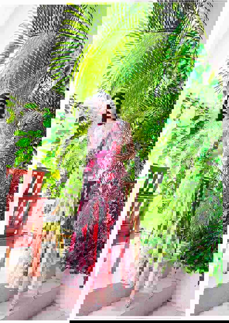 New Summer Office Lady Fashion Casual Pink Sleeveless Print Dress