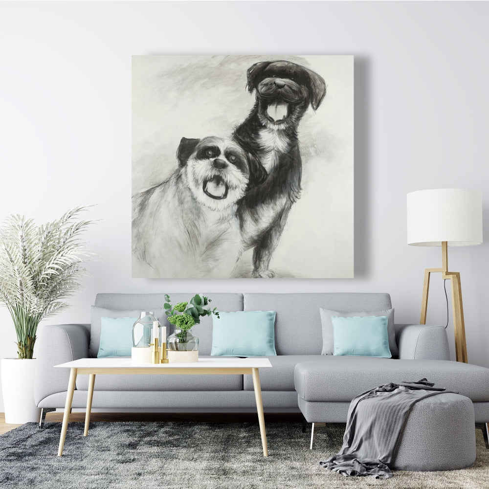 Happy Dogs Sketch, Fine Art Gallery Wrapped Canvas 36x36