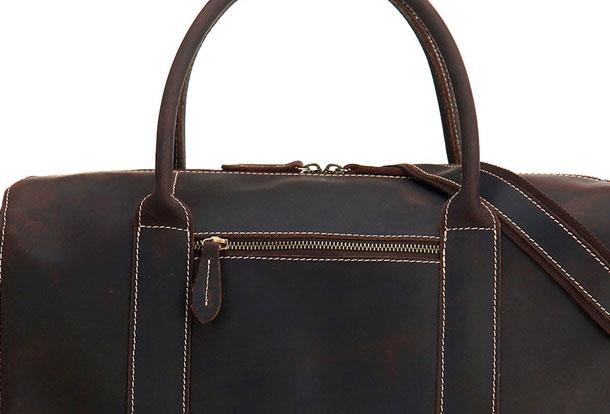 Black Coffee Leather Men's Weekender Duffle Bag for Travel
