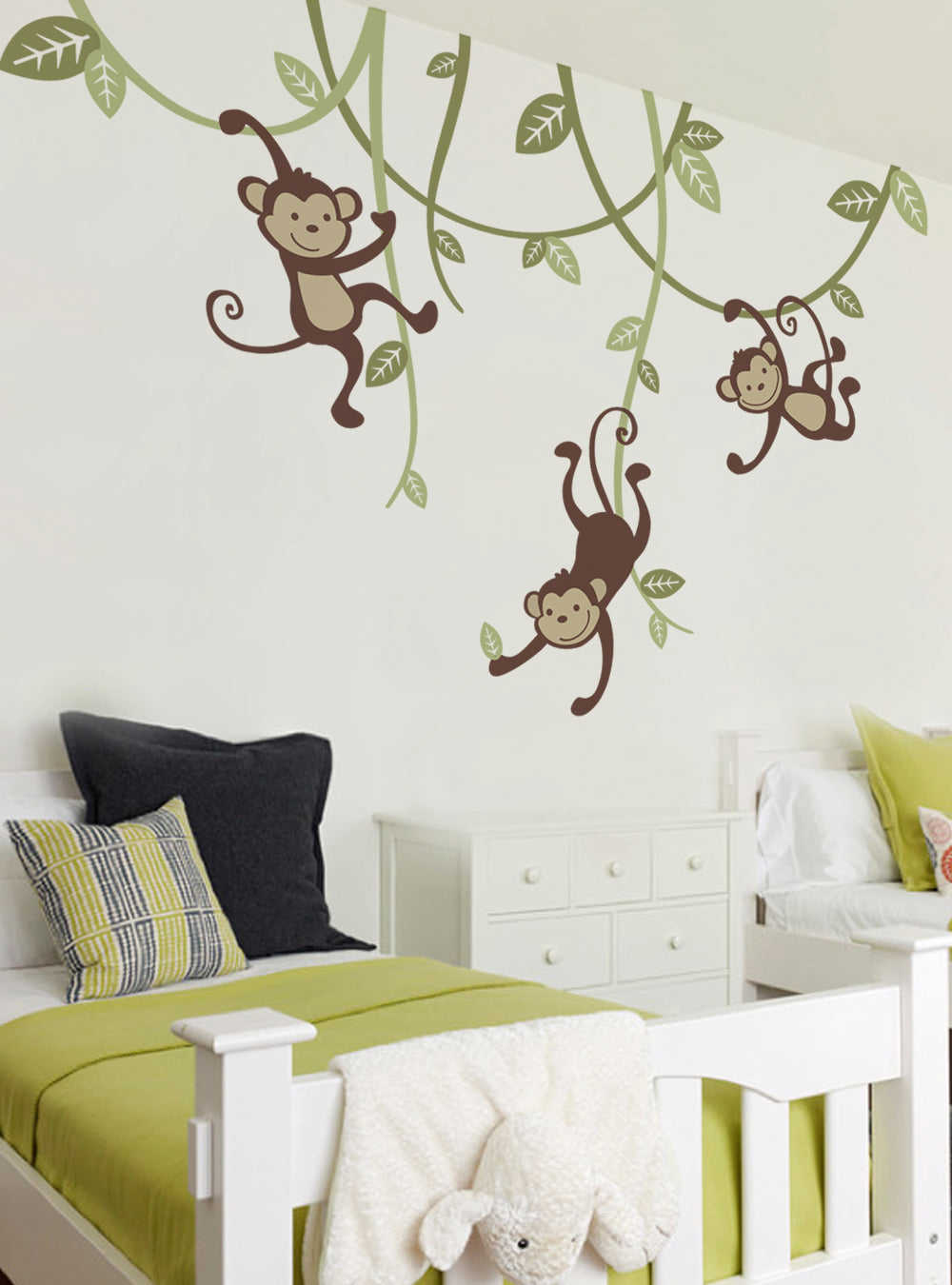 3 Monkeys Swinging From Vines Wall Decal