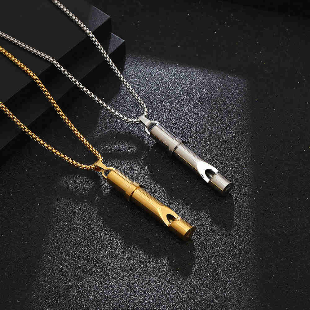 Blowable Whistle Necklace for Men and Women - Titanium Steel Whistle Pendant Sweater Chain