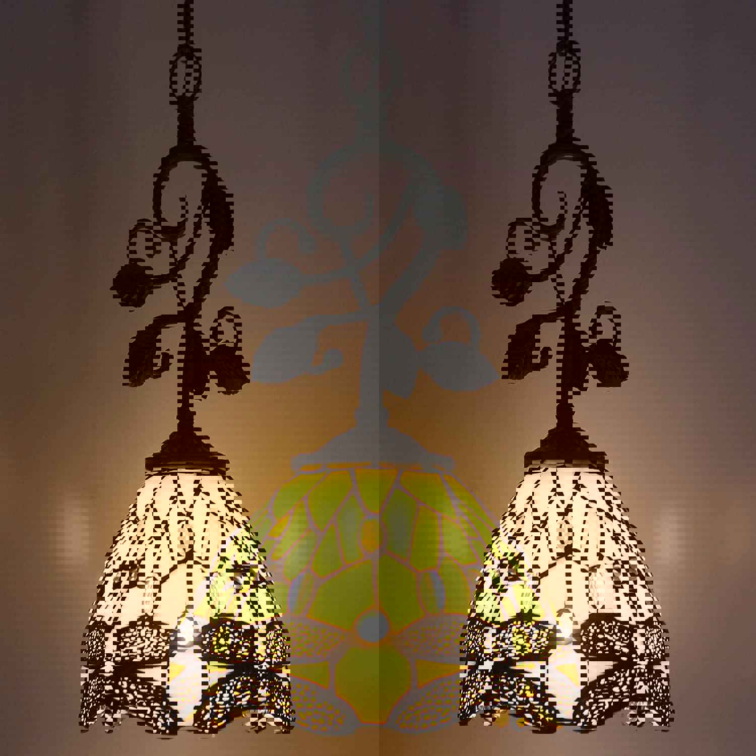 Werfactory® Tiffany Pendant Light - 8 Cream Stained Glass Dragonfly Hanging Lamp