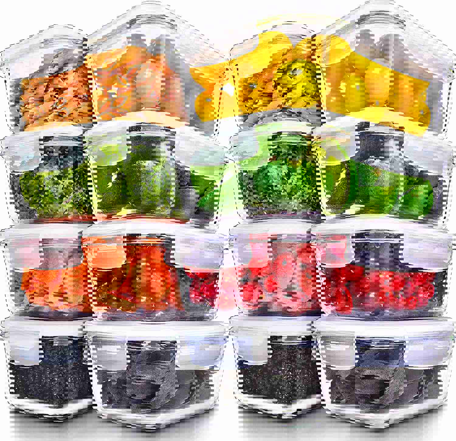 Prep Naturals Glass Meal Prep Containers - 8 Pack, 36 Ounce, BPA-Free, Airtight Food Storage