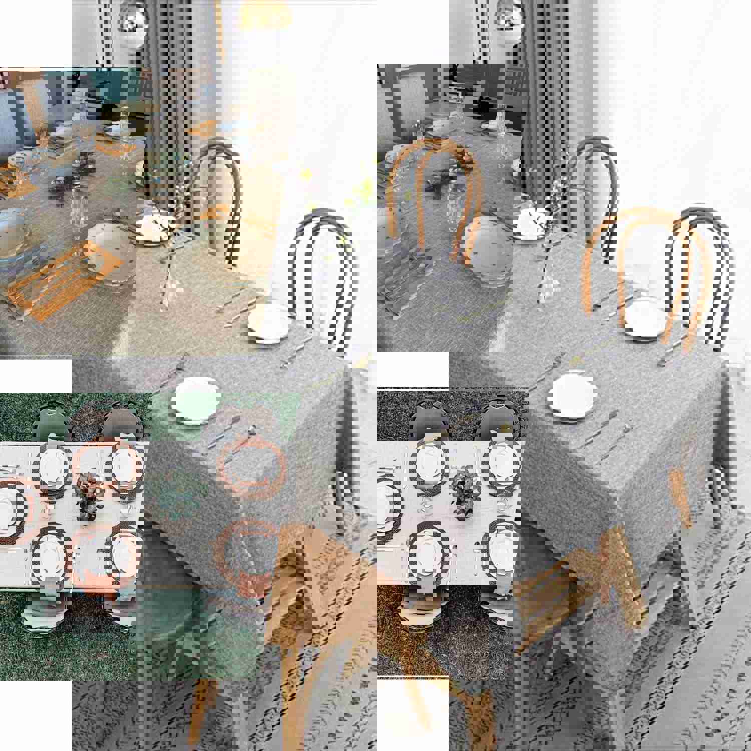 Silver Seamless Rectangular Faux Linen Tablecloth, Wrinkle Resistant 60x126