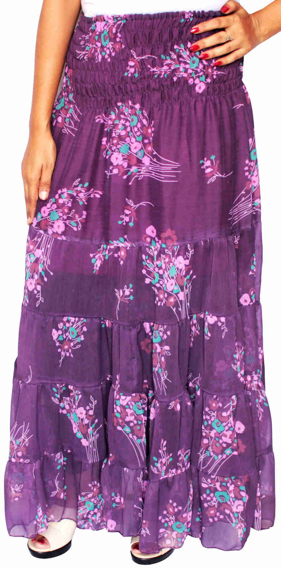 Women's Long Skirt Cover Up Beach Wear Printed Indian Clothing (Purple)