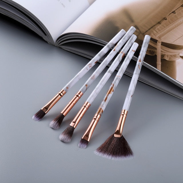 5/15Pcs Marble Makeup Brushes Set - Cosmetic Powder, Eye Shadow, Foundation, Blush Blending Beauty Tools