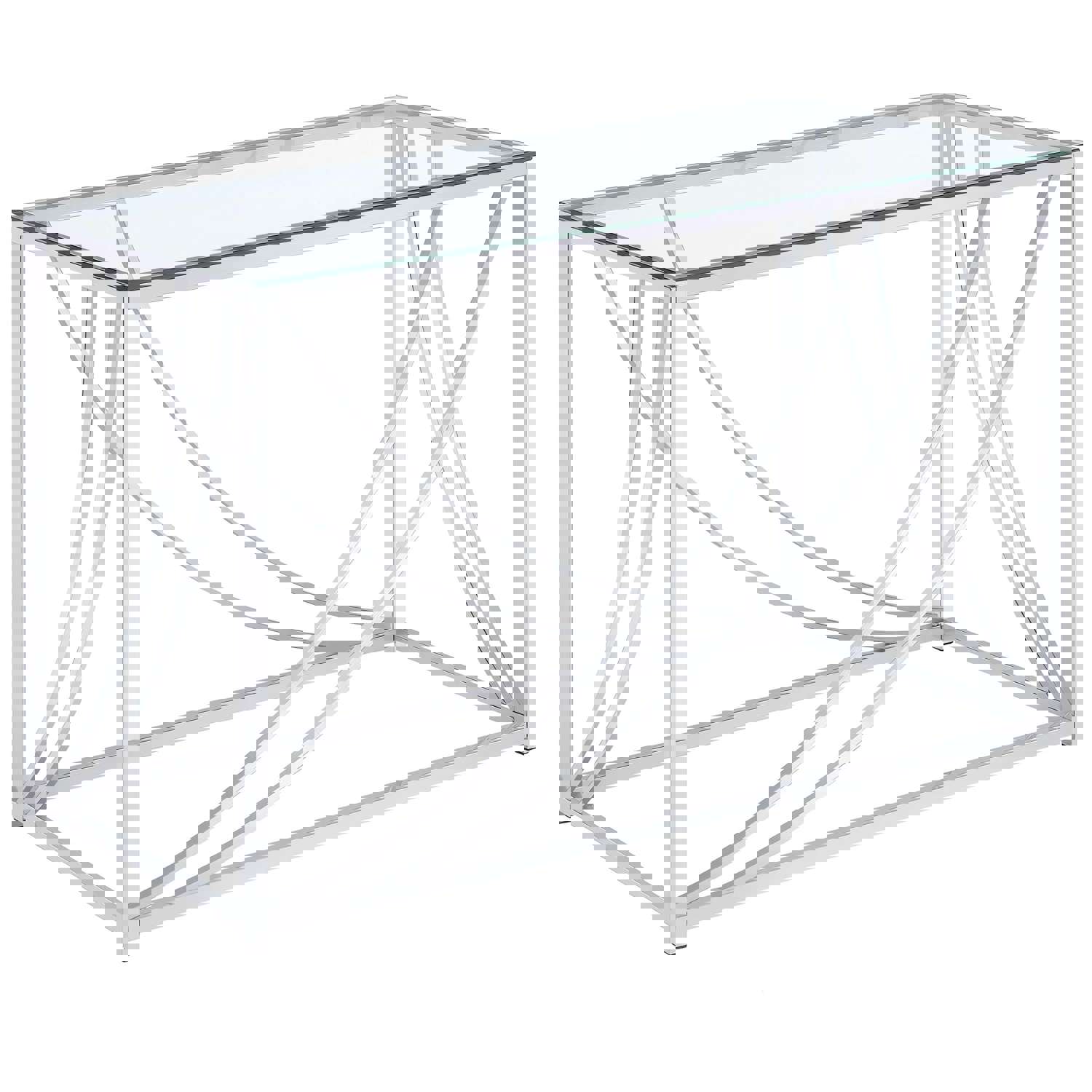 Modern Chrome Glass Top Rectangular Sofa Table