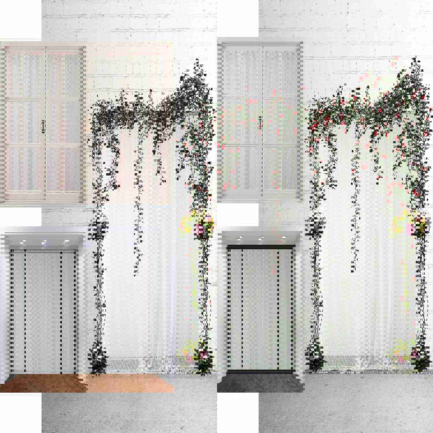 2 Pack Fire Retardant Floral Lace Sheer Curtains With Rod Pockets 5ftx10ft