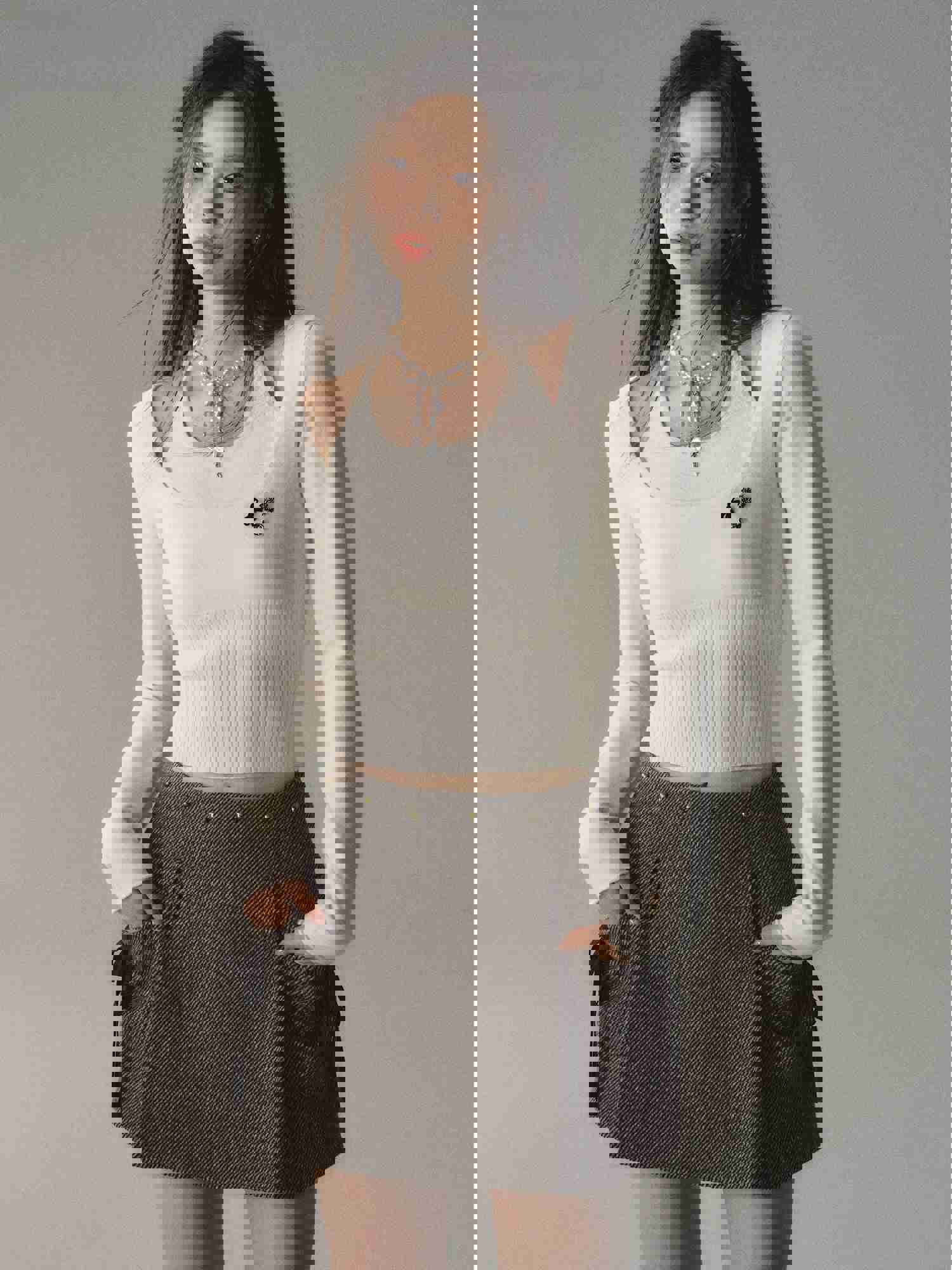 Green & Apricot Halter 2-in-1 Knitted Short Sweater