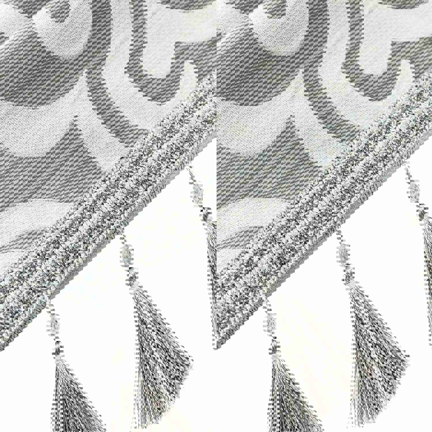 Norwich Swag Valance - Silver Gray Striped with White Damask Pattern