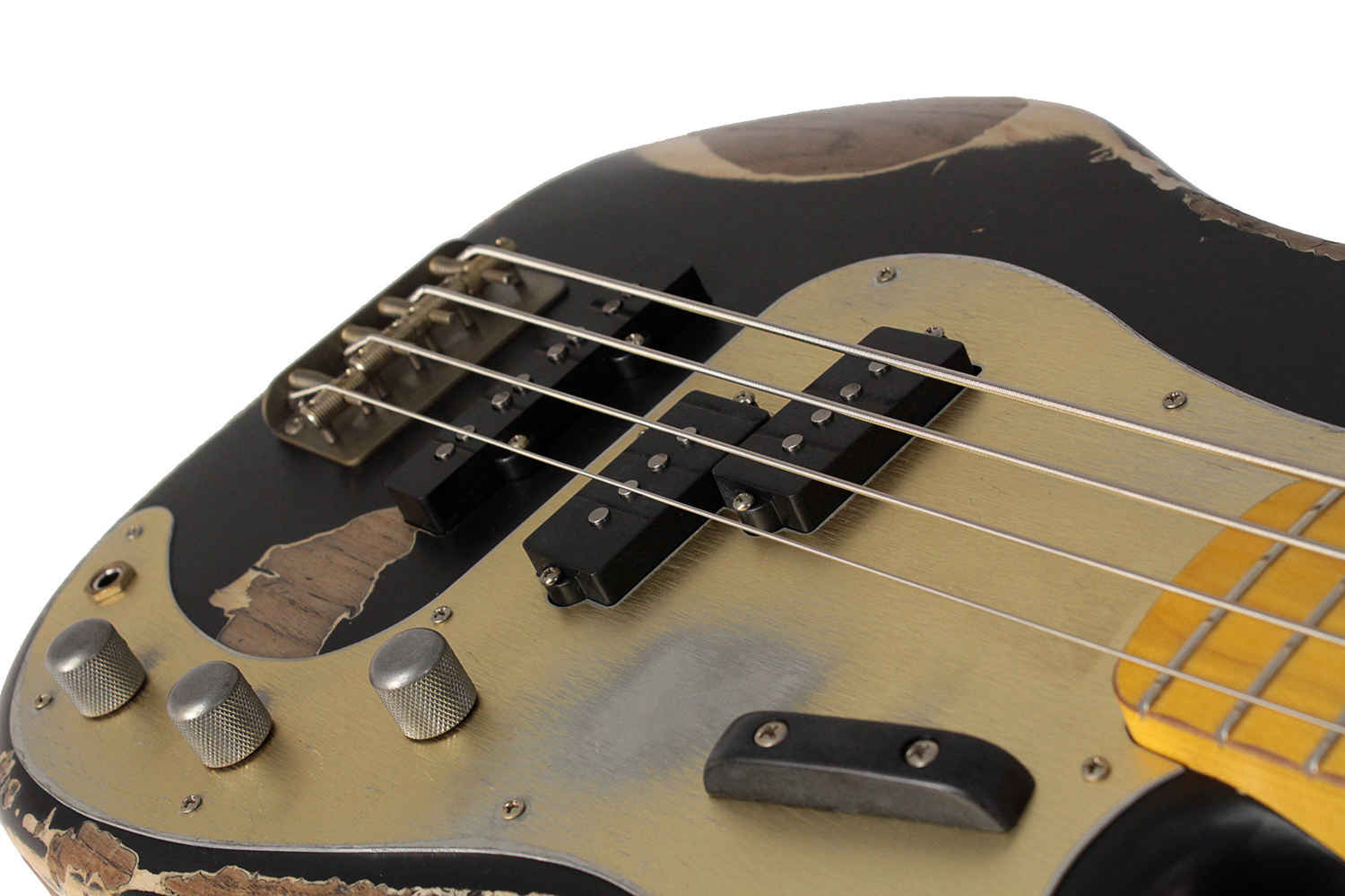 Nash PB/J-57 Bass Guitar - Black with Gold Anodized PG, Heavy Aging