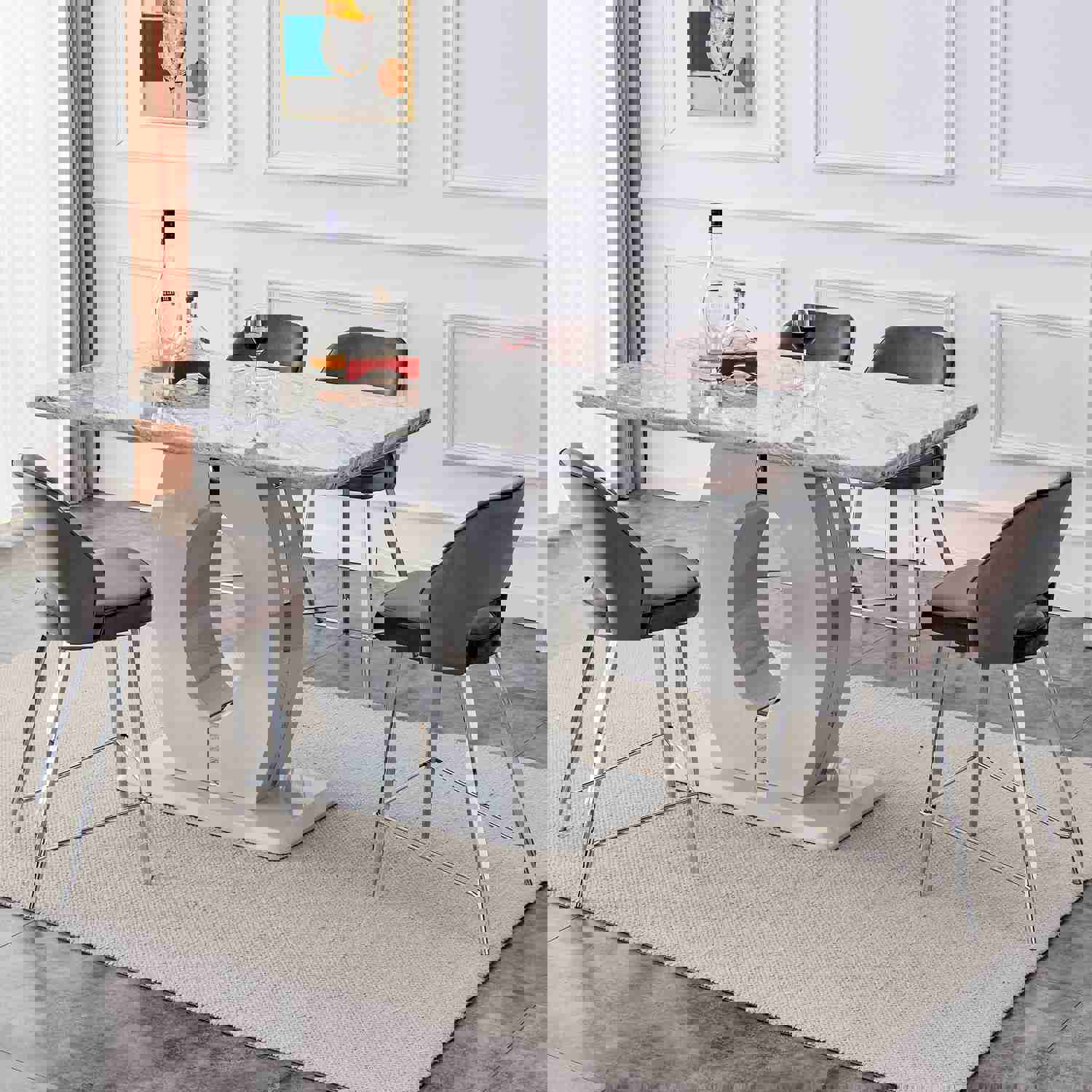 Modern Simple and Luxurious Grey Imitation Marble Grain Dining Table