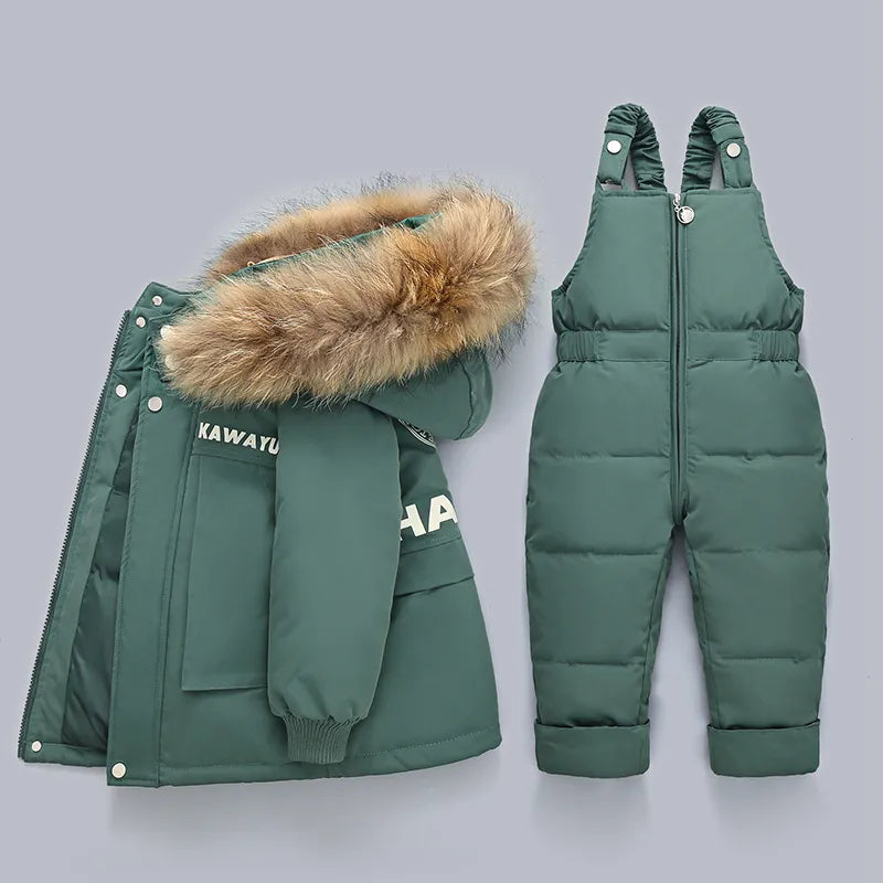 Little Boys Girls Thick Warm Down Jacket Jumpsuit Clothing Set