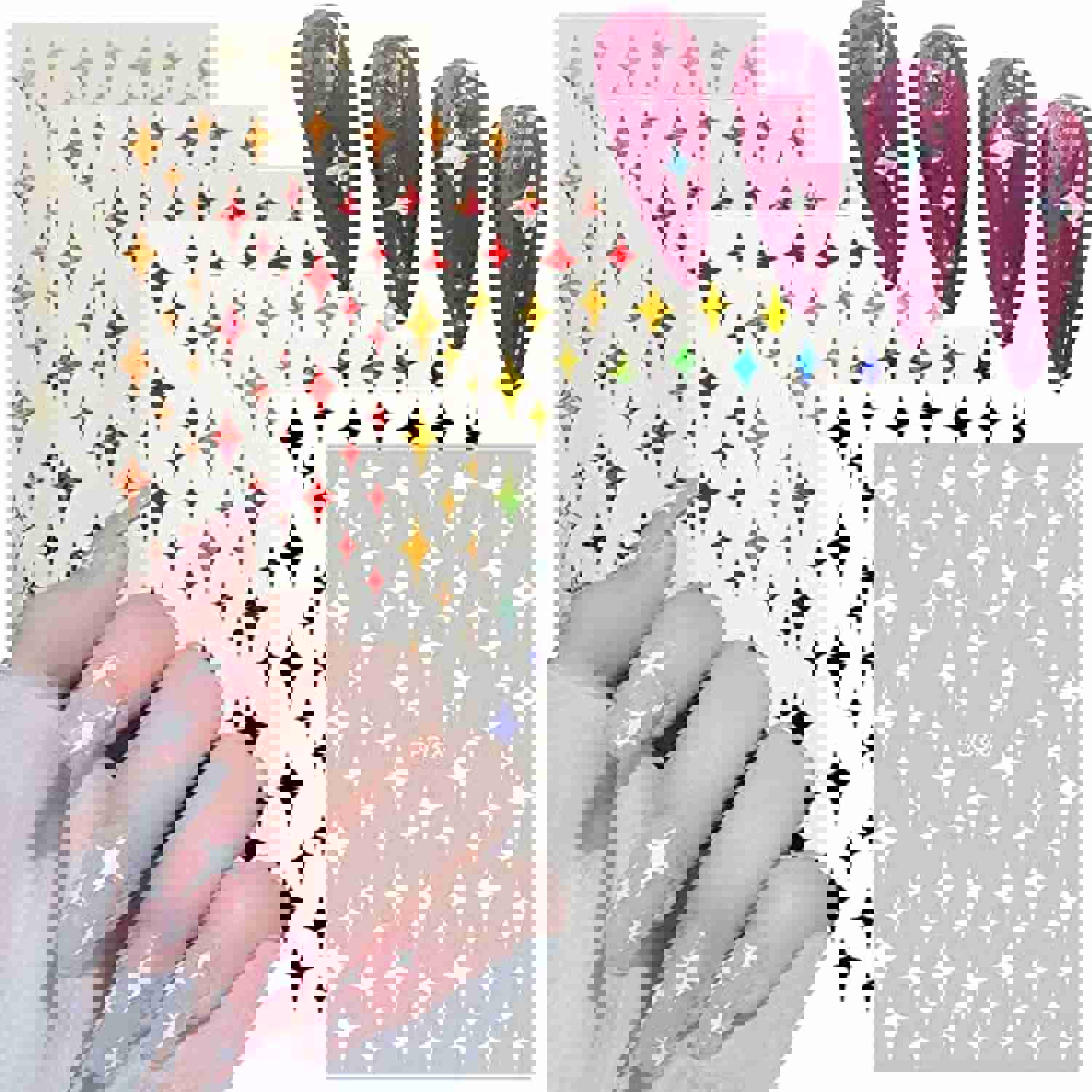 3D Self-Adhesive Star Nail Art Stickers - 8 Sheets Colorful Glitter Decals for DIY Manicure