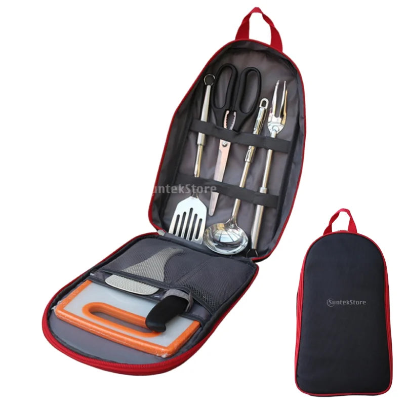 7pcs Camping Kitchen Utensil Set with Carrying Bag for Outdoor Cooking