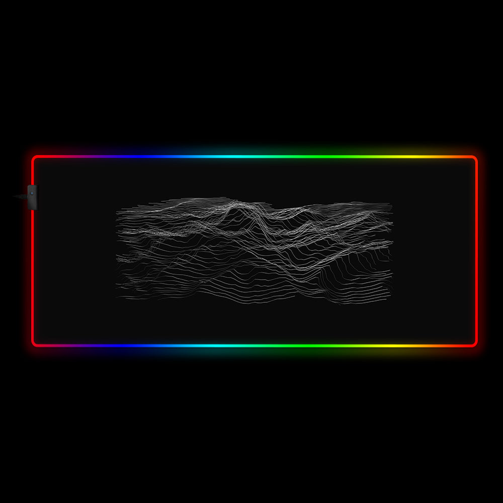Black & White Topography Design RGB Gaming Mouse Pad with LED Lights for Computer Desk