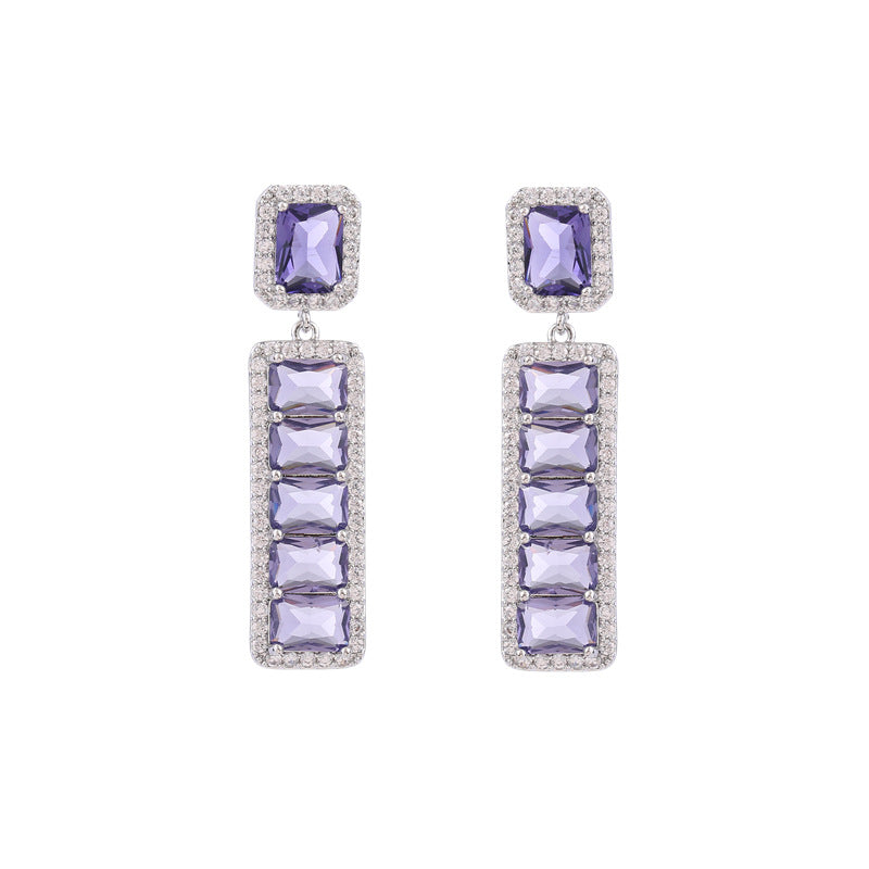 Jewelblings Luxury Long Studded Pink Purple Rectangle Drop Earrings for Women