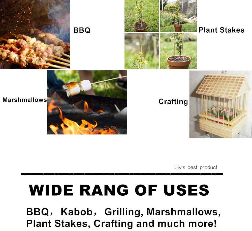 16 Natural Bamboo Skewers Sticks for BBQ, Kabob, Grilling, and More